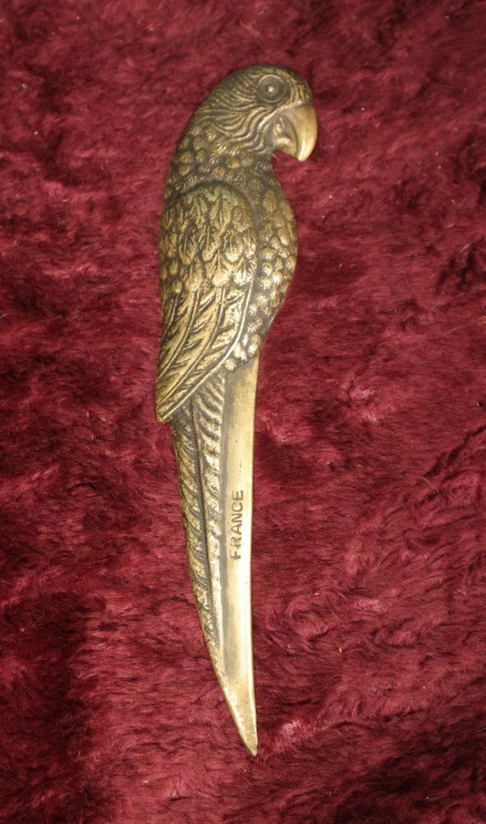 Lot 058 - Vintage Cast Metal Brass Parrot Letter Opener, Marked France