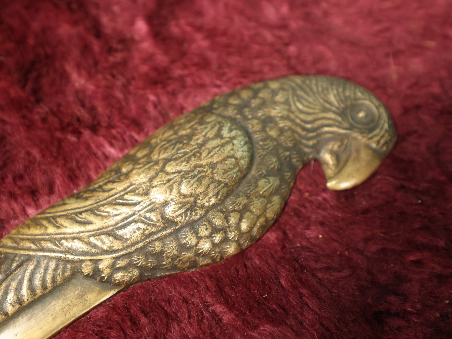 Lot 058 - Vintage Cast Metal Brass Parrot Letter Opener, Marked France