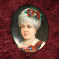 Lot 061 - Antique Victorian Hand Painted Porcelain Miniature Portrait Of Woman With Red Flowers In Hair, No Setting, Marked "26" On Back