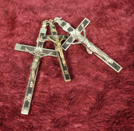 Lot 062 - Grouping Of Three Vintage Pectoral / Golgotha Crucifixes, Two With Skull And Crossbones