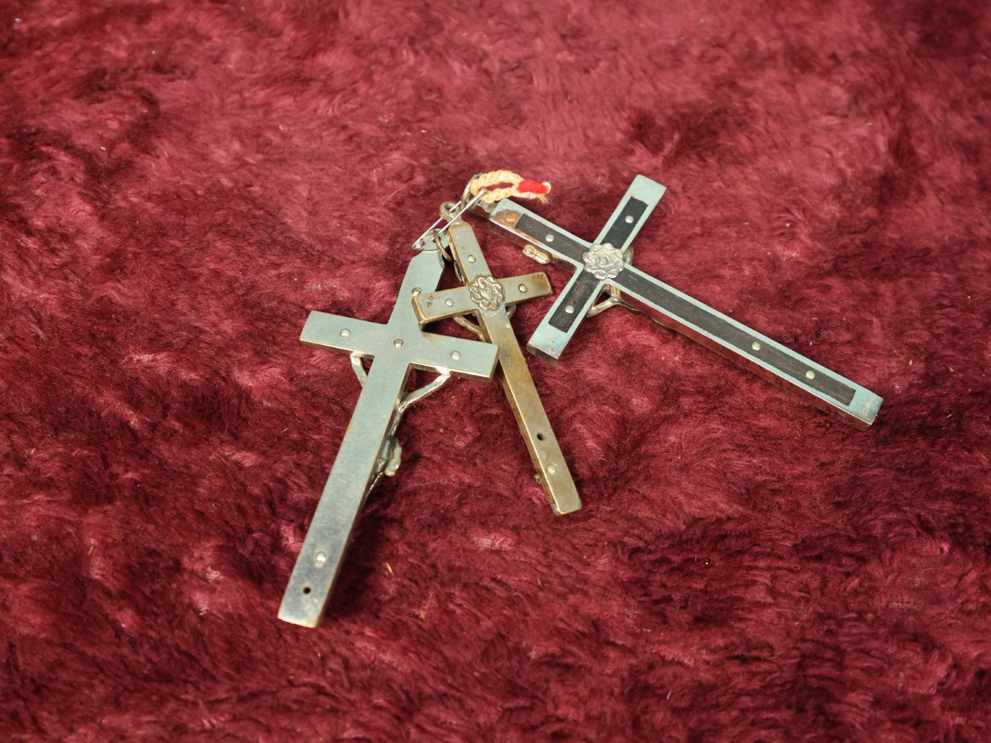 Lot 062 - Grouping Of Three Vintage Pectoral / Golgotha Crucifixes, Two With Skull And Crossbones