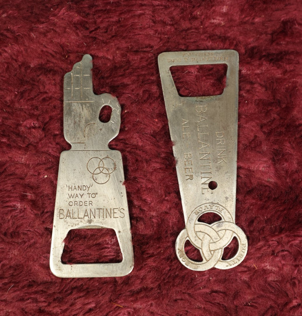 Lot 064 - Pair Of Vintage Ballantine Beer Bottle Openers Including Ok Sign With Hand, "Handy Way To Order"