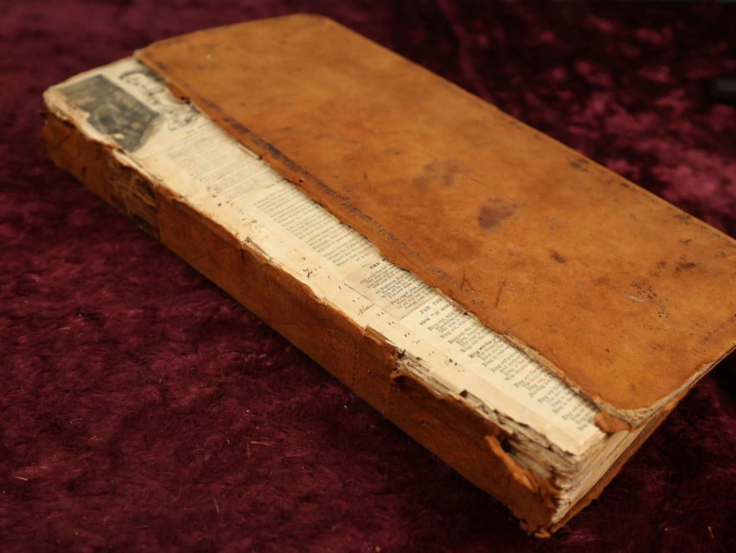 Lot 074 - Extensive 19th Century Ledger Turned Scrap Book, Absolutely Packed With Poems, Illustrations Cut From Newspaper And Magazines, Handwriting And More, Cover Detached