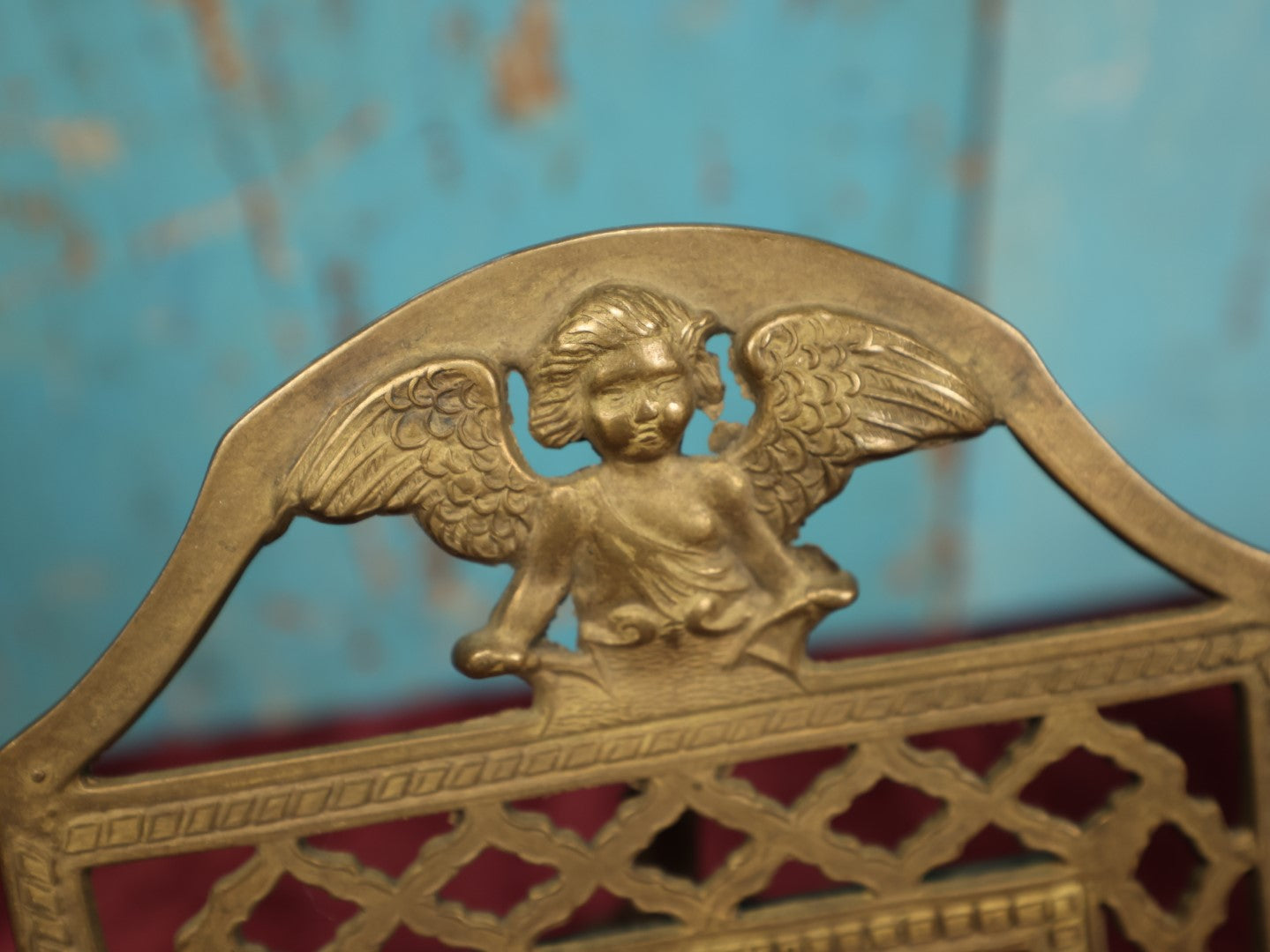 Lot 080 - Antique Cast Metal Brass Frame With Angel At Top, Kickstand