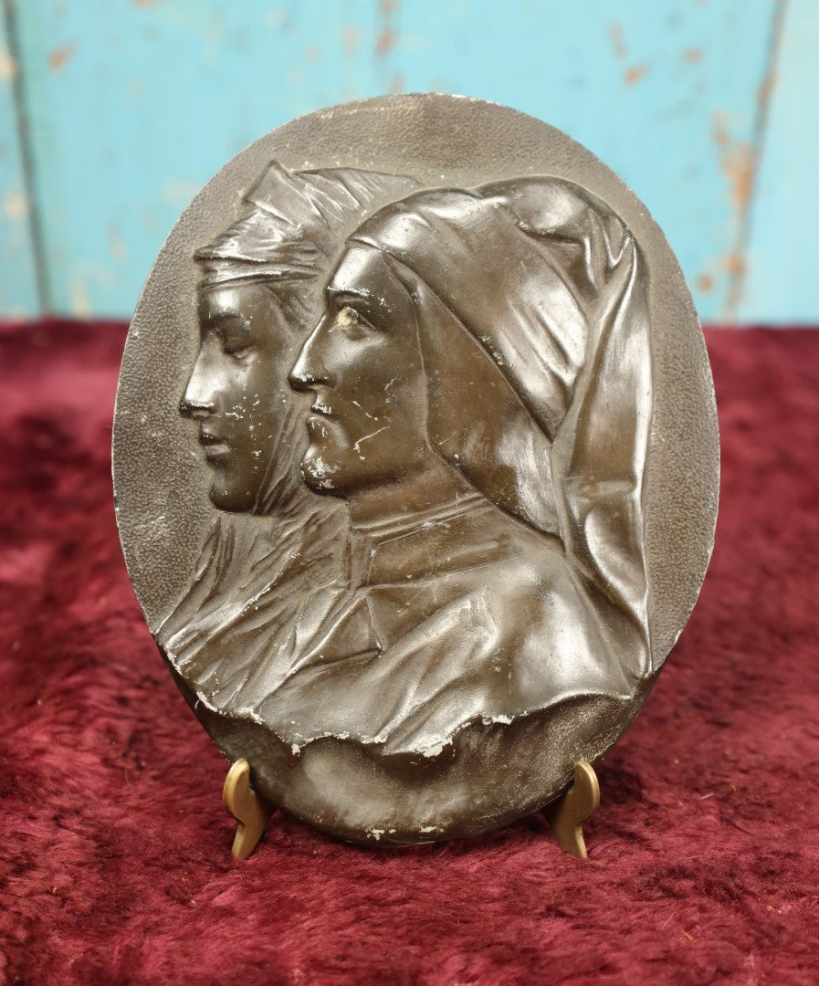 Lot 086 - Antique Cast Metal Plaque Of Dante Alighieri And Beatrice, Medal