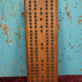 Lot 090 - Vintage Wood And Metal Cribbage Board, Note Holes Drilled In To Display On Wall, Nice Form And Patina