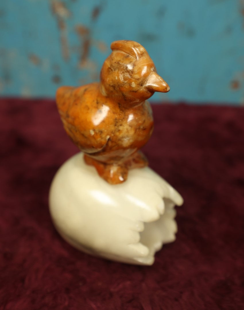 Lot 092 - Vintage Carved Alabaster Chicken Standing On Cracked Egg Shell, Hand Carved In Italy, With Sticker, Top Of Head Feels Rough, Possible Chip, See Photos