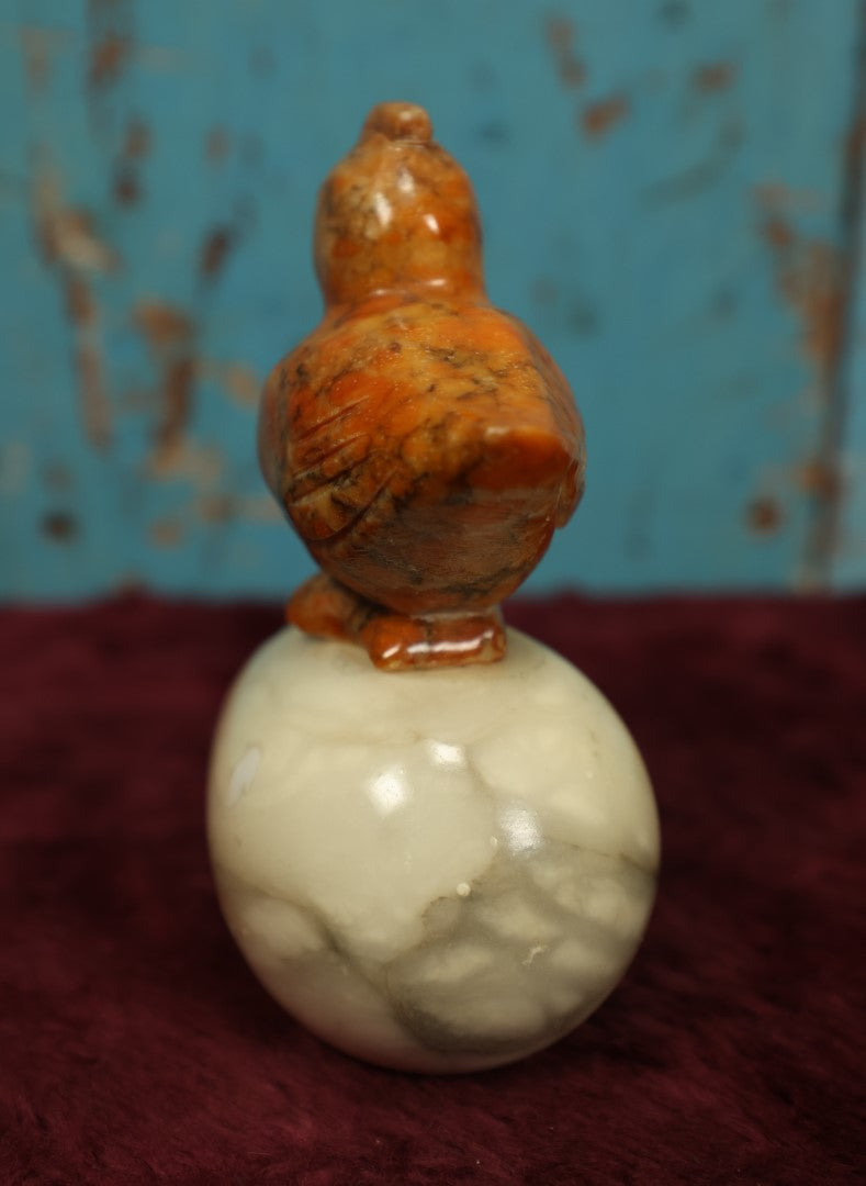 Lot 092 - Vintage Carved Alabaster Chicken Standing On Cracked Egg Shell, Hand Carved In Italy, With Sticker, Top Of Head Feels Rough, Possible Chip, See Photos