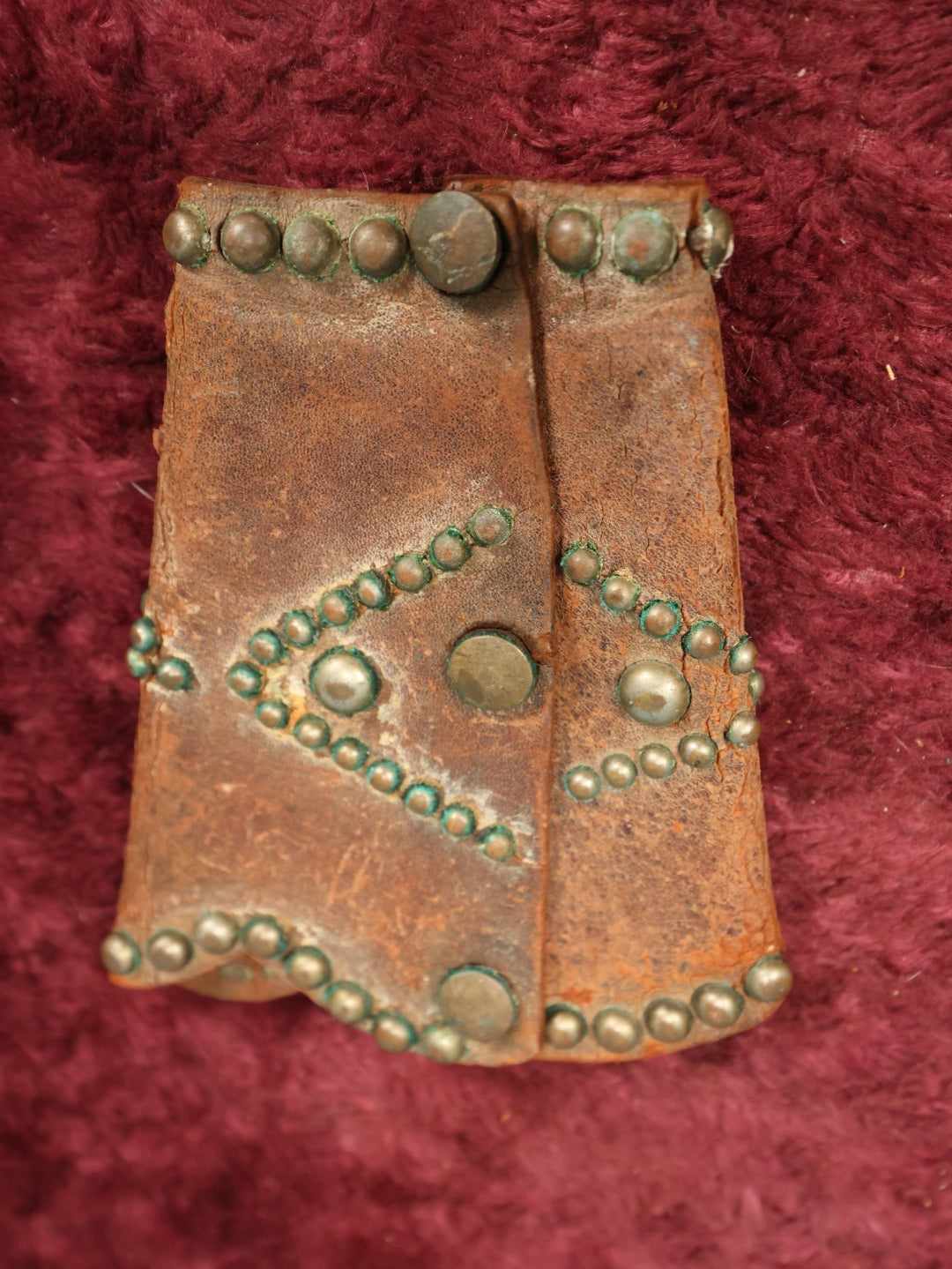 Lot 094 - Pair Of Vintage Leather Western Studded Star Cowboy Cuffes, Leather Shows Wear, Cracking Along Folds, Brass Hardware, Snaps