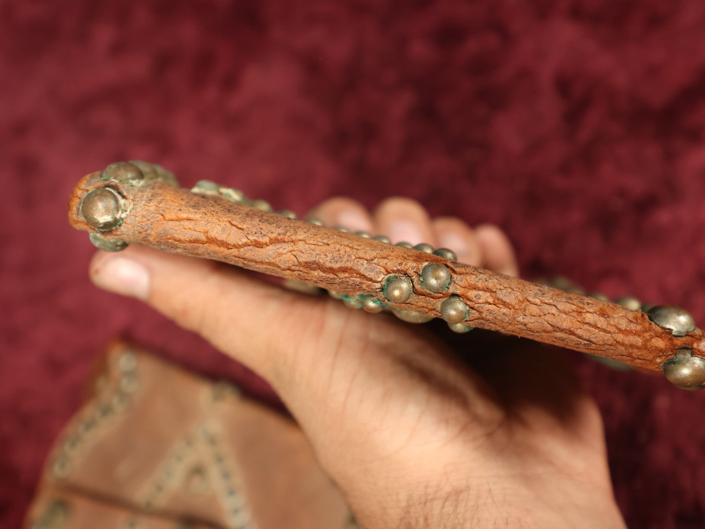 Lot 094 - Pair Of Vintage Leather Western Studded Star Cowboy Cuffes, Leather Shows Wear, Cracking Along Folds, Brass Hardware, Snaps