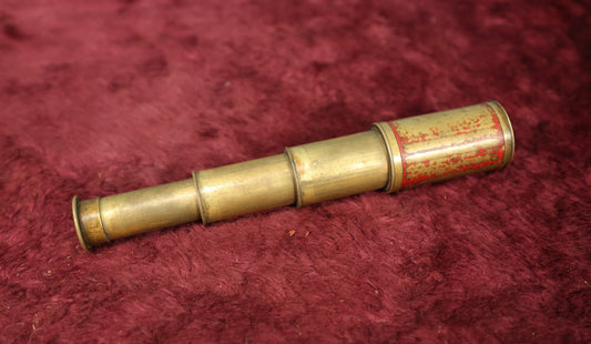 Lot 095 - Vintage Brass Miniature Novelty Telescope, Remnants Of Red Paint