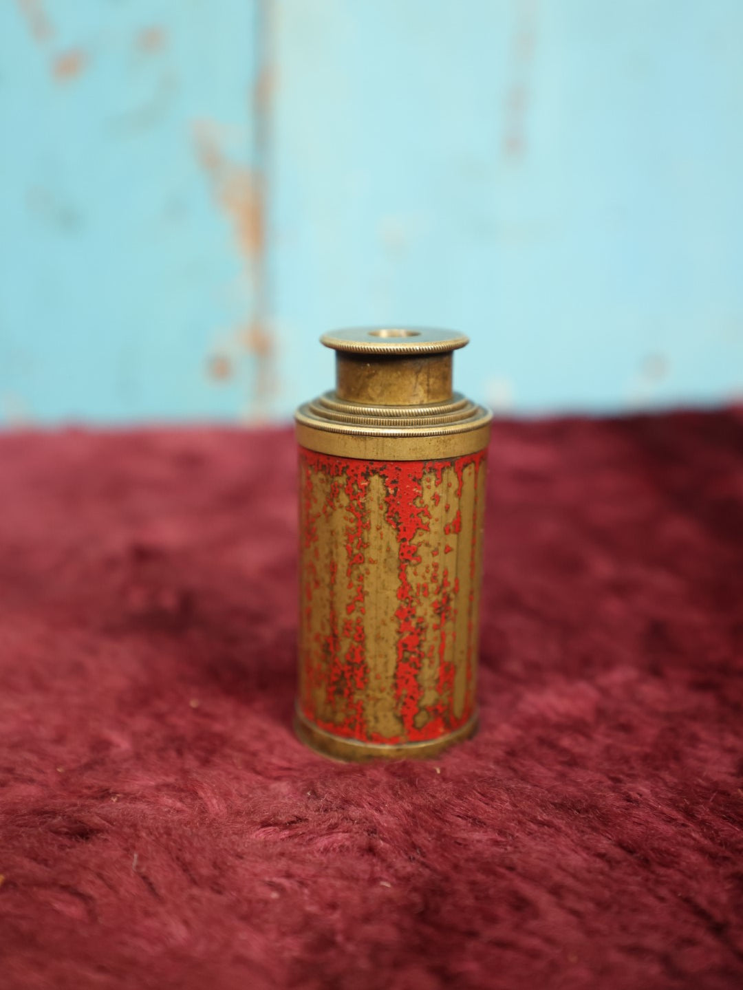 Lot 095 - Vintage Brass Miniature Novelty Telescope, Remnants Of Red Paint