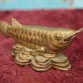 Lot 098 - Good Luck Cast Metal Brass Arowana Golden Dragon Fish, Sitting On Pile Of Lucky Coins, Common