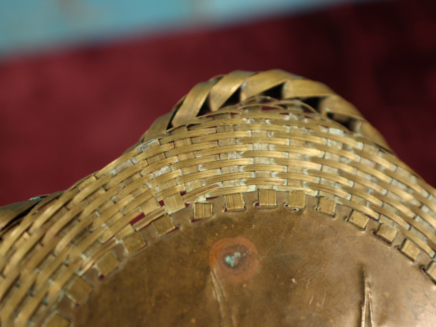 Lot 103 - Vintage Woven Brass Basket With Lotus Motif, Not Cast, Metal Is Actually Woven