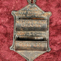 Lot 111 - Antique Cast Iron Wall Pocket Match Safe Match Holder "Turn Off Burner When Not Using, Matches Are Cheaper Than Gas," Patented June 13, 1899