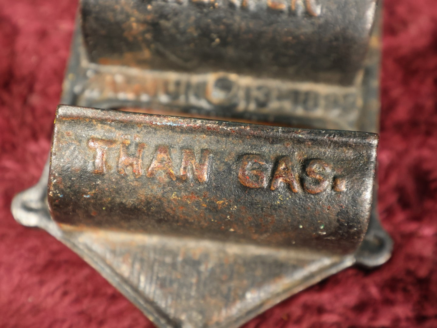 Lot 111 - Antique Cast Iron Wall Pocket Match Safe Match Holder "Turn Off Burner When Not Using, Matches Are Cheaper Than Gas," Patented June 13, 1899