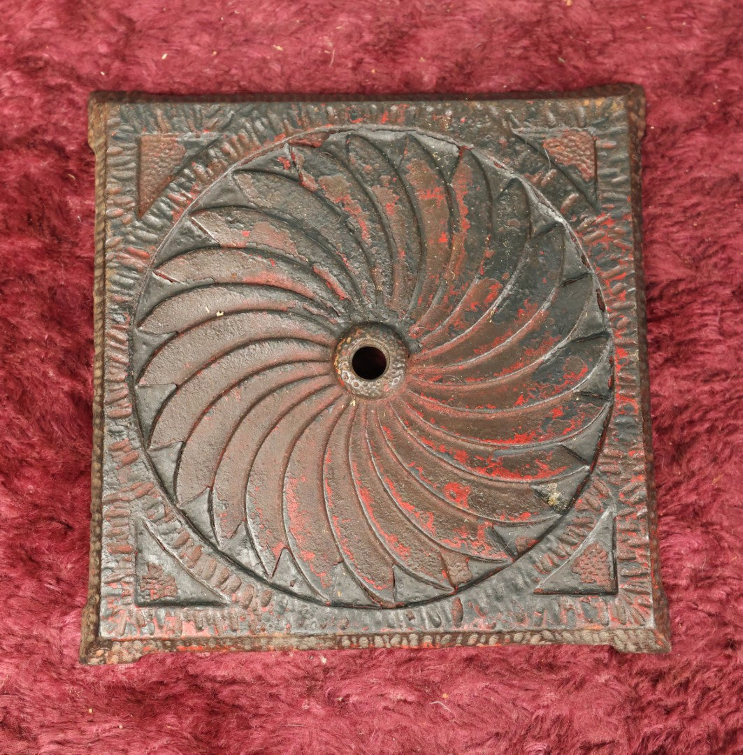 Lot 114 - Cast Metal Lamp Base With Spiral Design, Remnants Of Red Paint, Ornamental Salvage Fragment