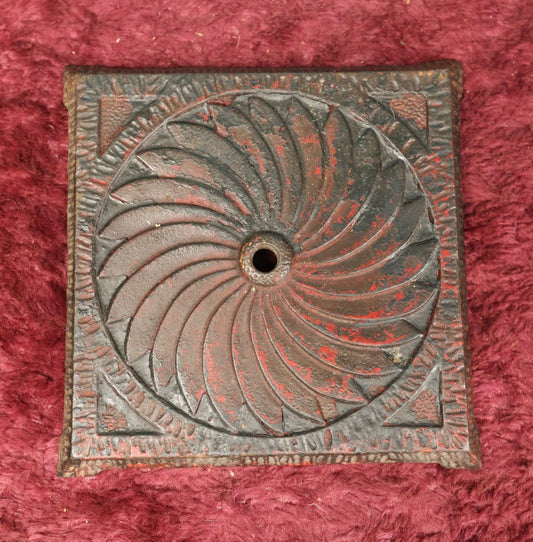 Lot 114 - Cast Metal Lamp Base With Spiral Design, Remnants Of Red Paint, Ornamental Salvage Fragment