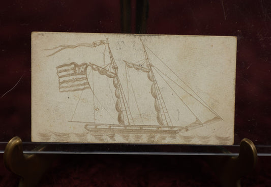 Lot 119 - Clipper Ship With American Flag Circa 1840 Miniature Pencil Drawing, Signed John Kent, With Middle Initial, Franklin, New Hampshire (Facing Right)