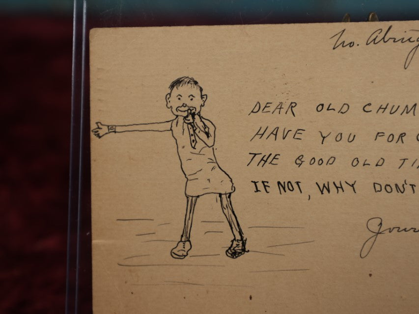 Lot 125 - Hand Drawn Pen And Ink Postcard "Dear Old Chum," Arlington Massachusetts, To Kappa Sigma Home Fraternity, Amherst, Likely Umass Amherst 1909/1910