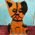 Lot 128 - Antique Folk Art Boston Terrier With Tongue Sticking Out, One Ear Up, One Ear Down Wooden Wood Cut Doorstop