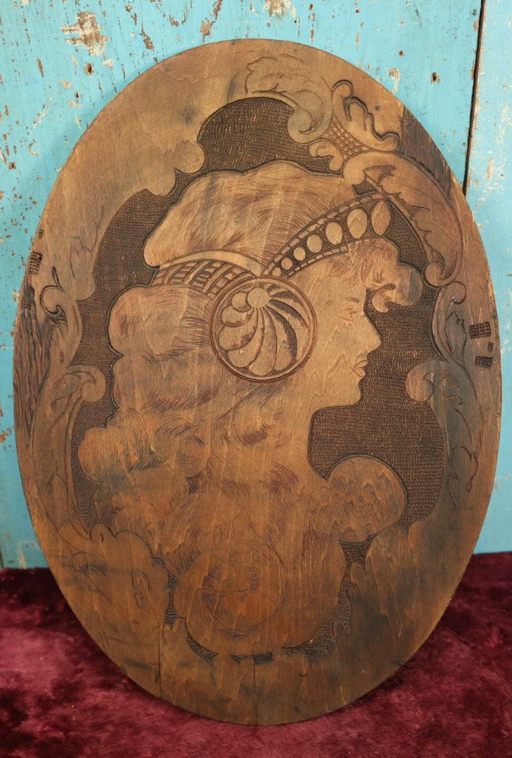 Lot 129 - Antique Pyrography Flemish Art Woman In Profile With Ornate ...