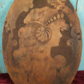 Lot 129 - Antique Pyrography Flemish Art Woman In Profile With Ornate Design, Paper "Golde Art Wood" Label On Back