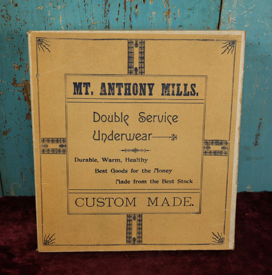 Lot 131 - Mt. Anthony Mills Double Service Custom Made Underwear Antique Box, Gentleman's With Wool Drawers, Genuine Bennington Underwear