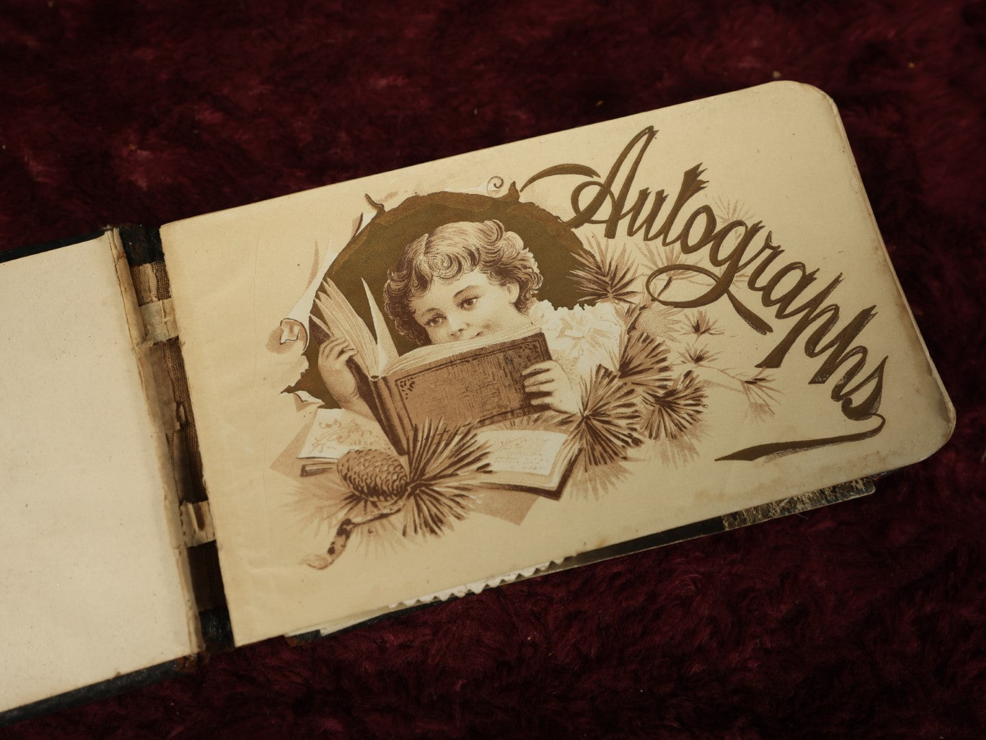 Lot 135 - Antique Circa 1898 Autograph Album With Many  Handwritten Notes, Poems, Includes RPPC Of Women, Note Wear, Loose Cover And Pages