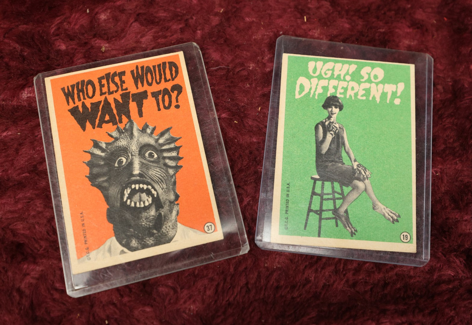 Lot 141 - Pair Of Vintage Topps Chewing Gum Horror Trading Cards, Creature, #37 And #19, Funny, Insulting Valentines