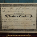 Lot 144 - Antique Fairlawn Cemetery, Patterson, New Jersey, Receipt For Purchase Of Grave, 1900