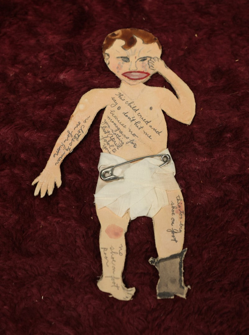 Lot 146 - Vintage Folk Art Ephemera Of Crying Baby, Paper Cut And Painted, April Fool's Day Gag, Cloth Diaper