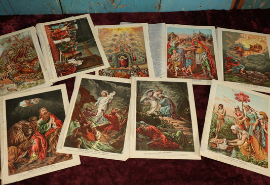 Lot 155 - Grouping Of Nine Antique Religious Chromolithograph Book Plates, Jesus, Angels, Adam And Eve, And More, 