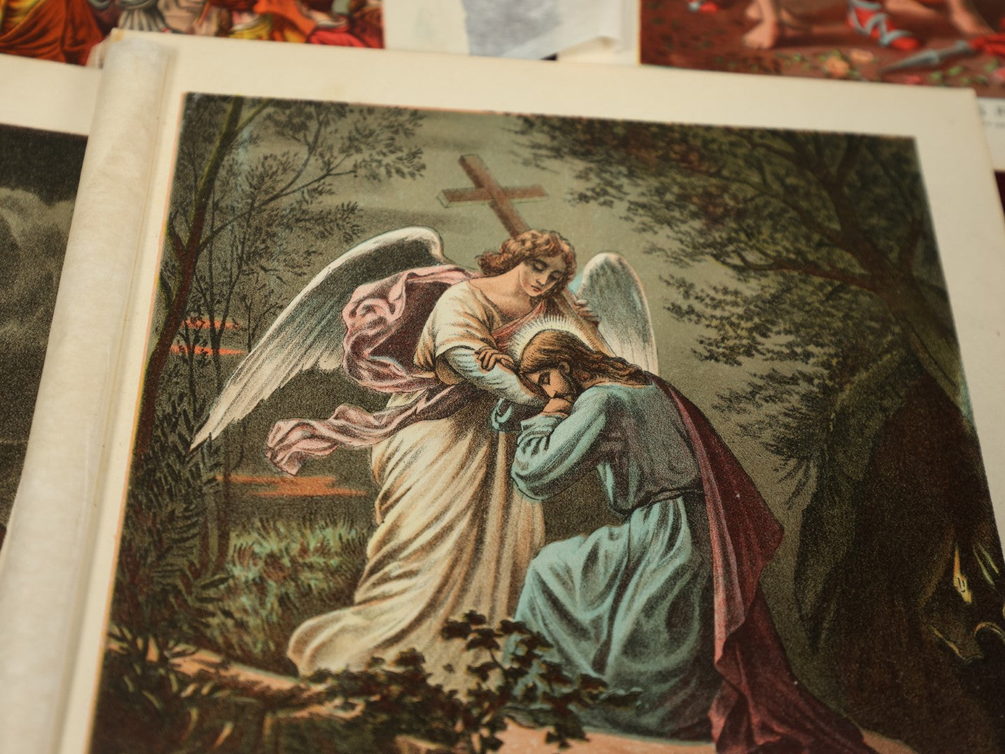 Lot 155 - Grouping Of Nine Antique Religious Chromolithograph Book Plates, Jesus, Angels, Adam And Eve, And More, 