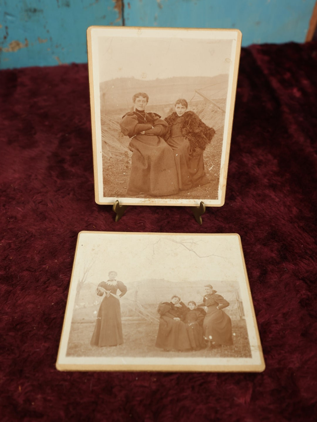 Lot 158 - Pair Of Boarded Photos Of Victorian Ladies Hanging Out On And Around Hammock