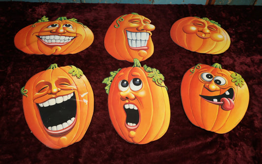 Lot 165 - Grouping Of Six 1997 Beistle Co. Anthropomorphic Jack-O-Lantern Pumpkins Illustrated By Roberts, Plus Two Additional That Are Stuck Together, For Eight Total, Note Some Wear, Losses