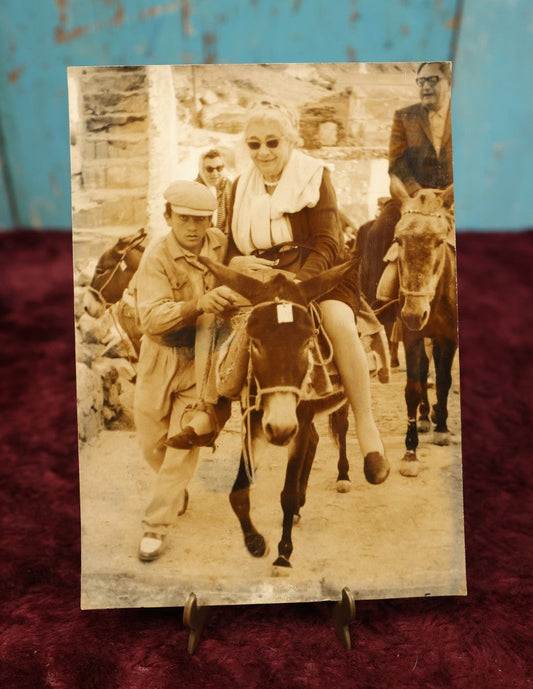 Lot 174 - Single Snapshot Photo - Young Boy Assisting Old Woman Riding Donkey