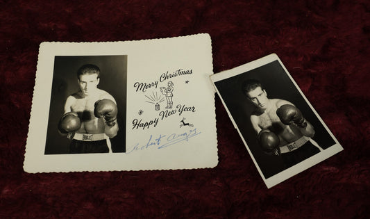 Lot 177 - Christmas Card And Promo Photo For Boxer Robert Auger, Vermont Golden Gloves