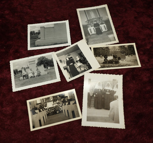 Lot 179 - Grouping Of Seven Snapshot Photos Of Priests, Nuns, Graves, Cemetary, Church, And More