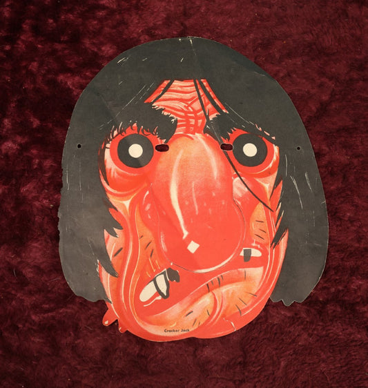 Lot 180 - Vintage Cracker Jack Witch Face Paper Mask, Note Various Wear, Creases