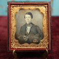 Lot 002 - Antique 1/6th Plate Daguerreotype Photograph Of A Young Musician Violinist With Violin And Bow