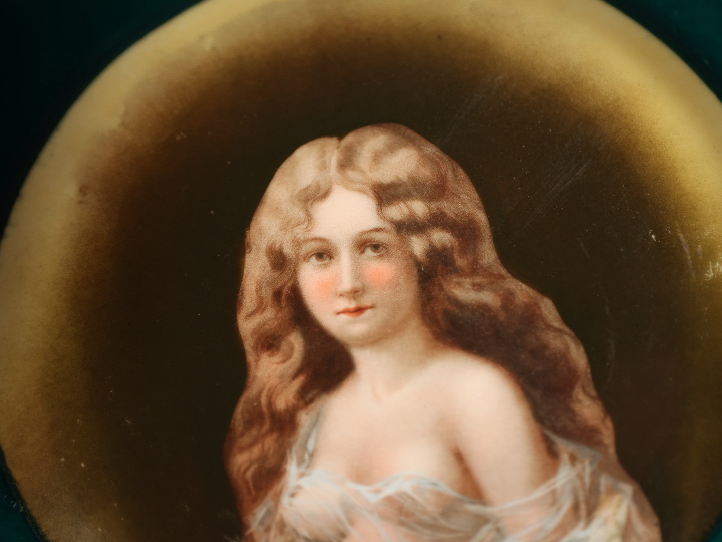 Lot 005 - Antique Risqué Nude Woman In Sheer Covering Printed Plate, Likely Austrian, Note Paint Loss Around Edge, Divot In Porcelain