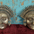 Lot 007 - Pair Of Exotic Vintage Cast Metal Masks, Silver In Color, With Ornate Details, Teeth, Hangers On Back