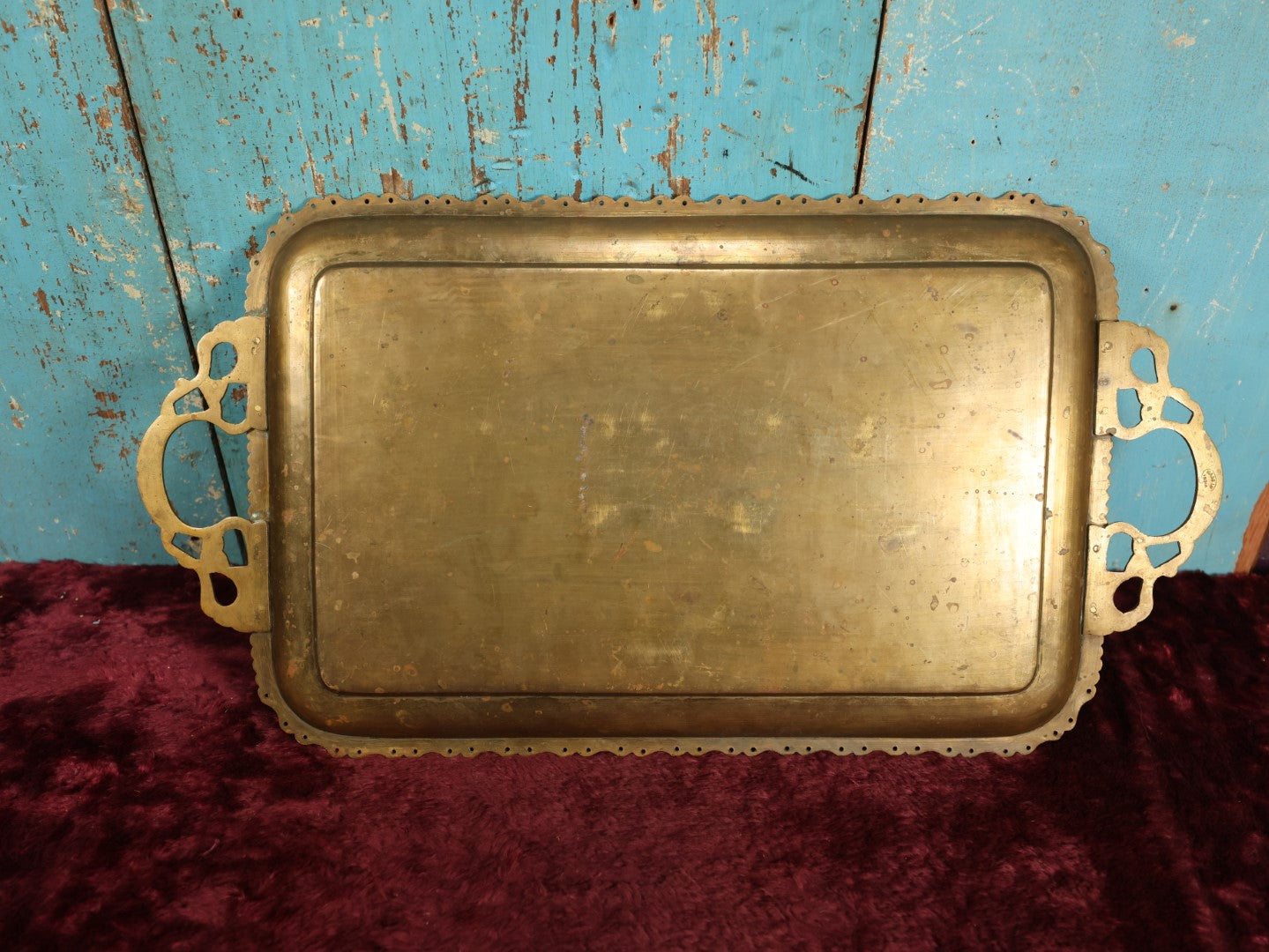 Lot 008 - Vintage Painted Brass Tray With Peacocks On Either Side, Marked Made In India