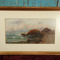 Lot 009 - Antique Original Seascape Harbor Scene Painting, Sailboats And Sea Birds, Signed H.A. Fish, 1904, Modern Framing, Note Break In Painted Board