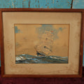 Lot 010 - Antique Seascape Painting Of Tall Ship Clipper Ship At Sea With White Waves, Signed Herbert, Note Water Damage To Mat, Framed By Butts Picture Framing