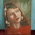 Lot 012 - Vintage Original Portrait Painting Of Pretty Woman With Red Lipstick, Red Sweater, Note Losses To Paint, Flaking, On Board, Signed Paula Halm (?), Hamburg, Pennsylvania