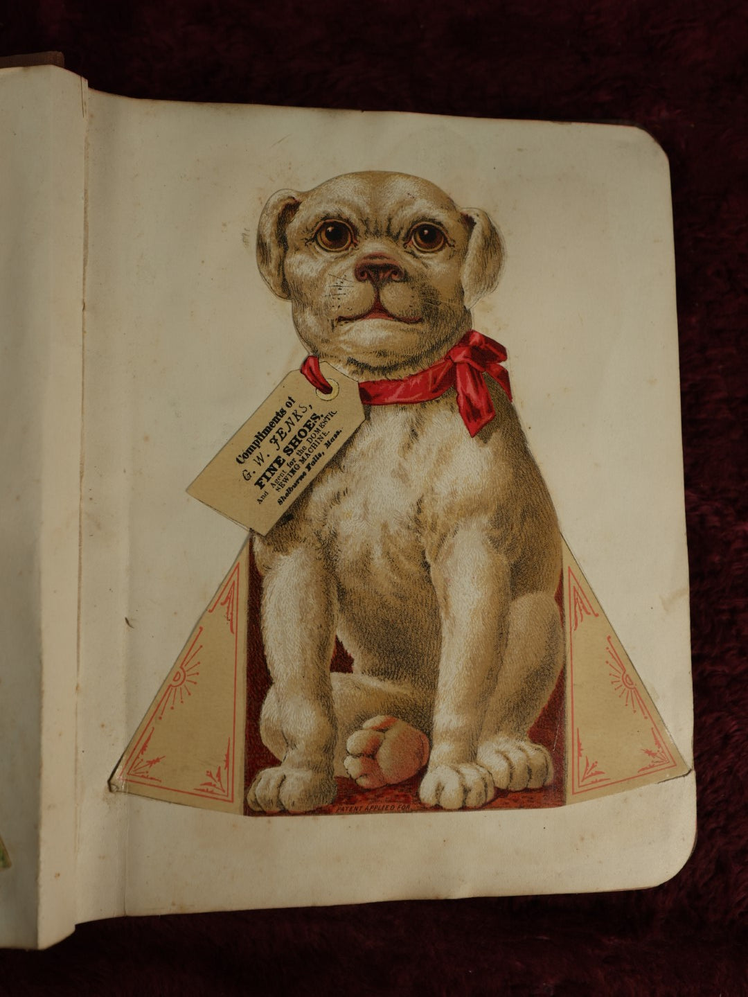 Lot 016 - Antique Victorian Scrapbook Album With Trade Cards, Die Cuts, Including Large Card With Frog, Dog, Many Cats, And More