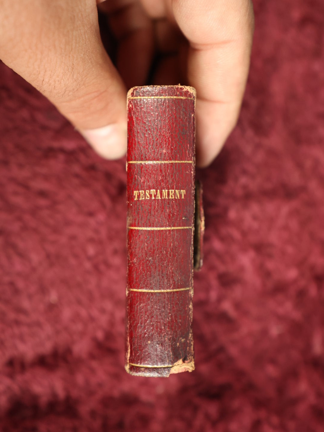 Lot 018 - Antique Red Leather Bound New Testament Miniature Personal Bible Belonging To Hannah F. Piper, Published By S. Andrus And Son, Hartford, 1843, Containing Engraving Of "The Devil As A Roaring Lion"