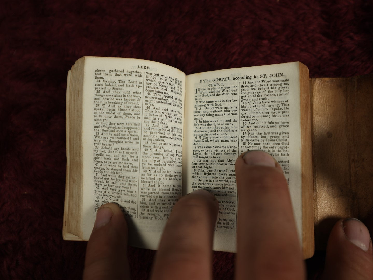 Lot 018 - Antique Red Leather Bound New Testament Miniature Personal Bible Belonging To Hannah F. Piper, Published By S. Andrus And Son, Hartford, 1843, Containing Engraving Of "The Devil As A Roaring Lion"